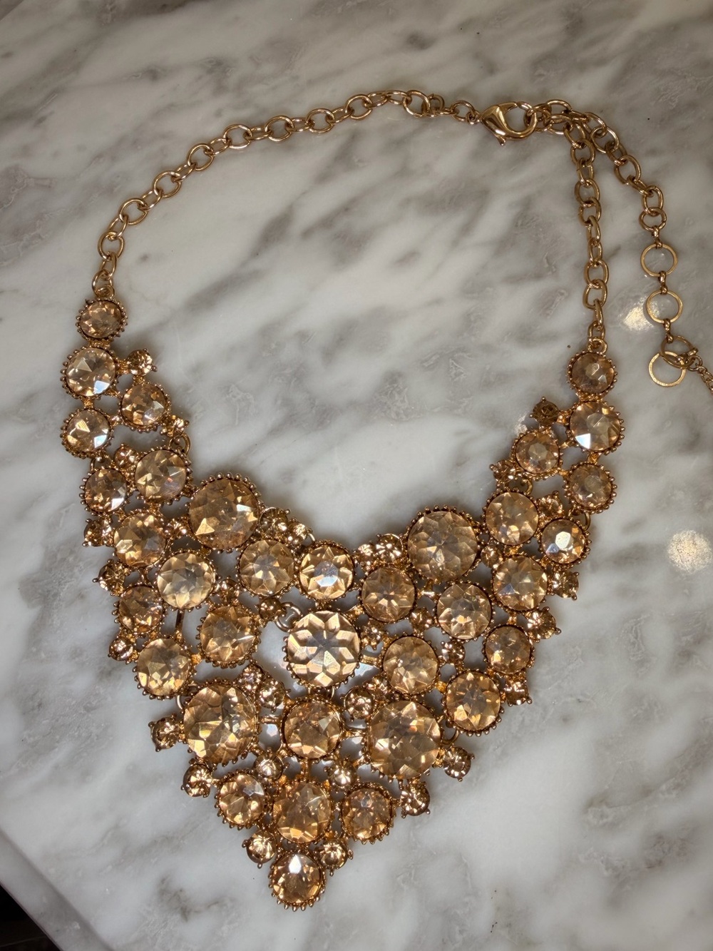 Gold Tone Champagne Crystal Bib Necklace